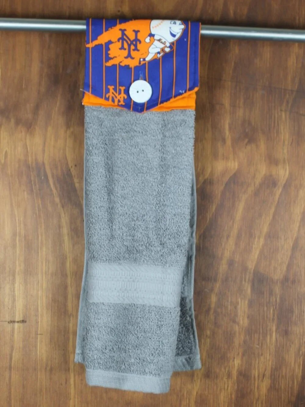New York Mets Blue Orange Gray Cotton Handmade Hanging Hand Towel Button Closure
